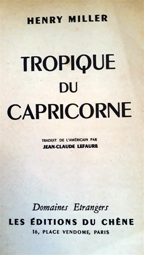 Tropique Du Capricorne By Miller Henry Muy Bien Encuadernación De