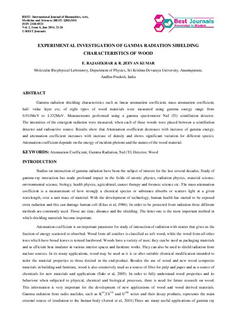 (PDF) EXPERIMENTAL INVESTIGATION OF GAMMA RADIATION SHIELDING CHARACTERISTICS OF WOOD