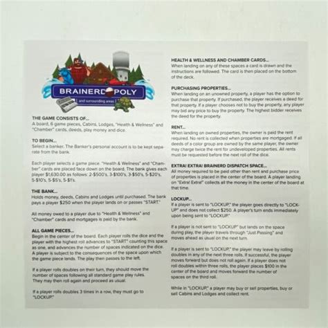 Brainerd Minnesota Monopoly Instructions Manual Rules Replacement Part