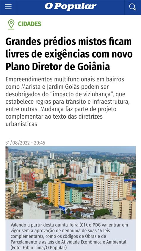 Novo Plano Diretor de Goiania entra em vigor hoje 1º de Setembro de