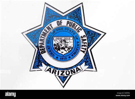 Arizona Department Of Public Safety 1912 Blue And White Badge On Plain White Background Stock