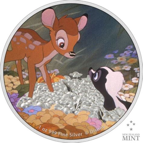 Niue Disney Bambi Th Ann Bambi And Flower Oz Silver Colorized