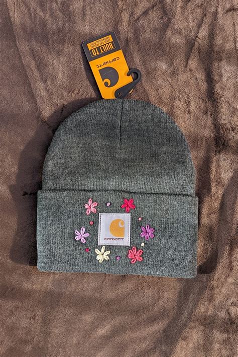 Floral Embroidered Carhartt Beanie Etsy