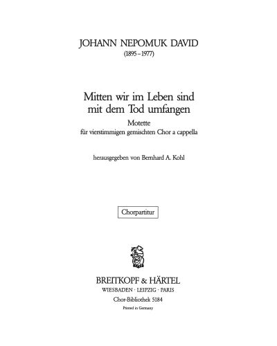 Mitten Wir Im Leben Sind Mit Dem Tod Umfangen Sheet Music By Johann