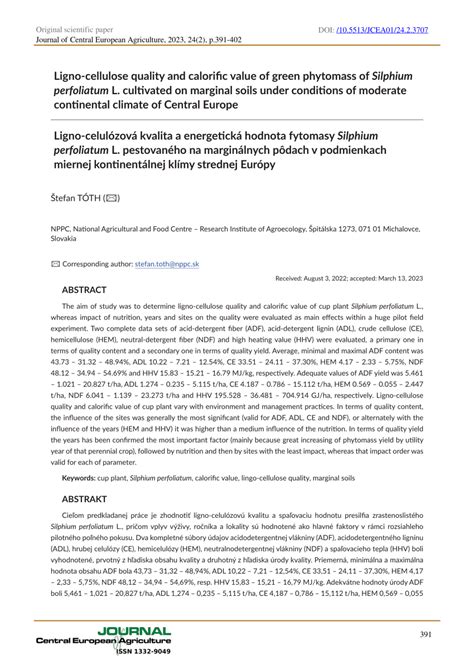 Pdf Ligno Cellulose Quality And Calorific Value Of Green Phytomass Of