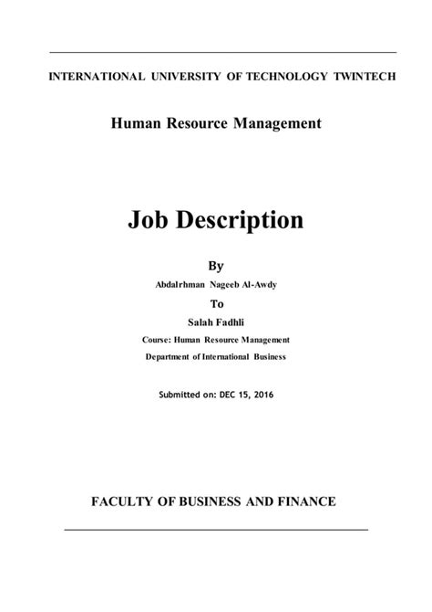 Job Description Human Resource Management PDF