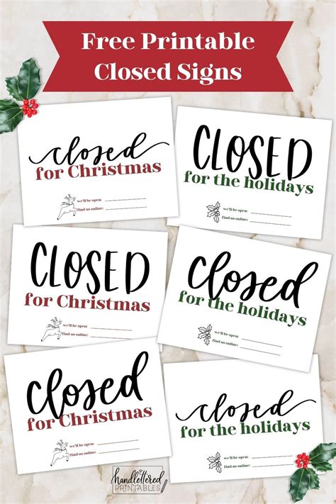 Free Printable Holiday Closed Signs (+ Christmas version) - Hand ...