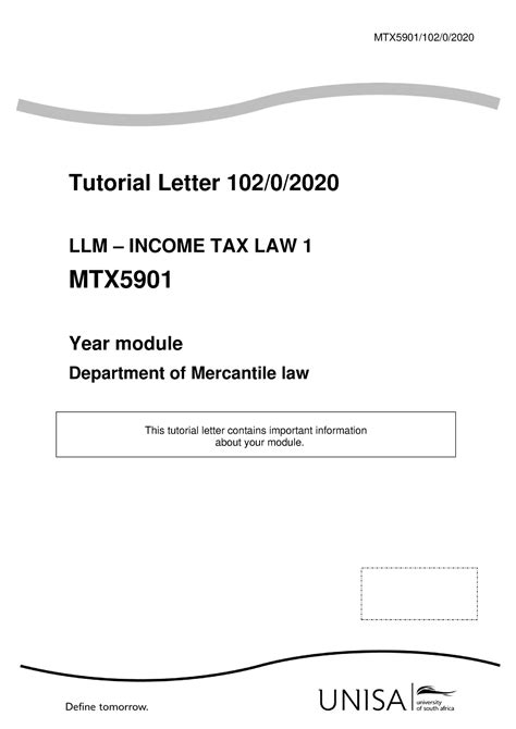 Income Tax Law Tutorial Letter Llm Income Tax Law 1 Mtx5901 Year