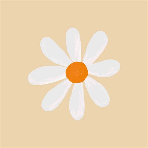 Cute Daisy Flower Element Vector In Beige Background Hand Drawn Style