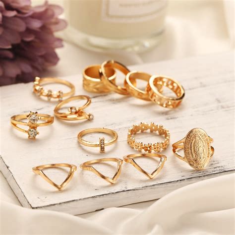 New Virgin Mary Diamond Ring Set 13 Piece Set Creative Retro Alloy