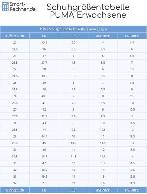 Komplett Abgrund Kilometer größentabelle schuhe damen puma Automatisch