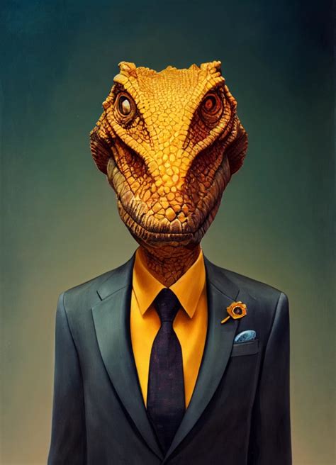 Portrait Of A Dinosaur Wearing A Suit Midjourney