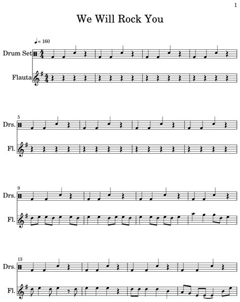 We Will Rock You Sheet Music For Drum Set Flute