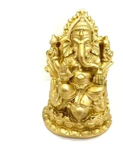 Escultura Ganesha No Trono Prosperidade Dourada 12cm MercadoLivre