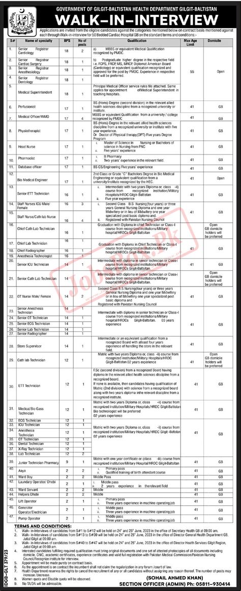 Health Department Gilgit Baltistan Jobs 2023 Walk In Interviews