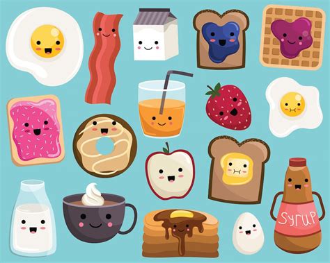 Kawaii Breakfast Food Clipart Vector PNG & JPG Files 300