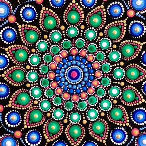 Colorful Dot Mandala On Black Stretched Canvas 10 X Etsy