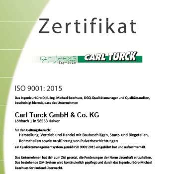 Erfolgreiche Re Zertifizierung ISO 9001 2015 Carl Turck GmbH