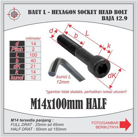 Jual Baut L Baja M X Mm Half Kunci L Mm Socket Hex Head