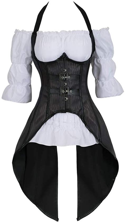 Jutrisujo Leather Corset Dress Bustier Top Skirt Set Gothic Burlesque