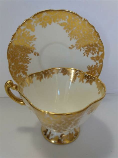 Antique Hammersley China Cup And Saucer Gold Floral Square Mouth 4