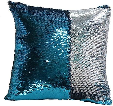 New Blue Silver Magic Mermaid Pillow Case Reversible Sequin Glitter