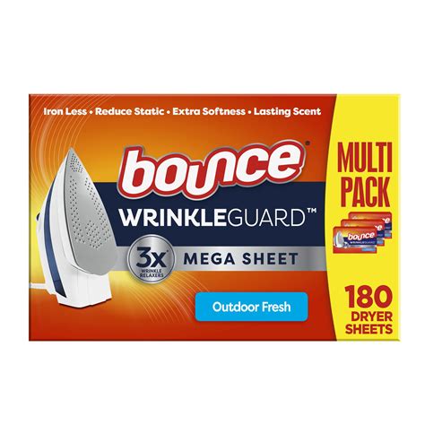 Bounce Wrinkleguard Mega Dryer Sheets Wrinkle Release Fabric Softener