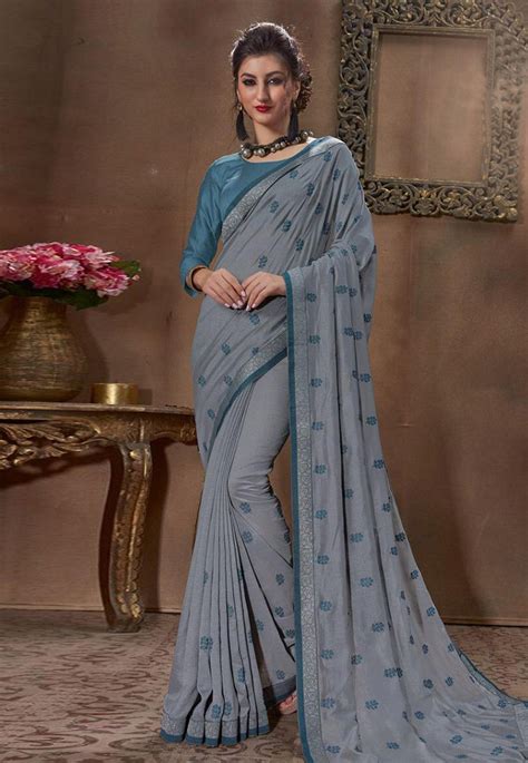 Buy Gray Silk Saree With Blouse 154413 With Blouse Online At Lowest Price From Vast Collection