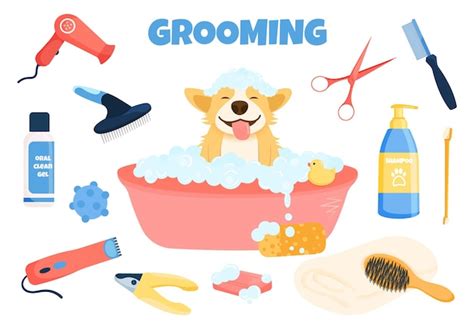 Premium Vector | Pet grooming concept banner with cute dog takes a ...