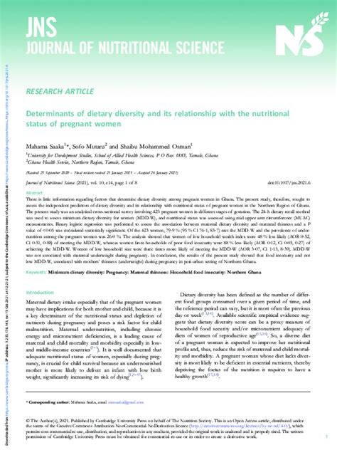 Pdf Determinants Of Dietary Diversity And Its Relationship With The