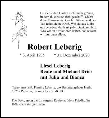 Traueranzeigen Von Robert Leberig Wirtrauern