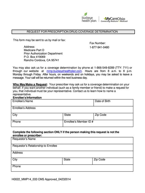 Fillable Online 2019 Coverage Determination Request Form H0022 MMP OH