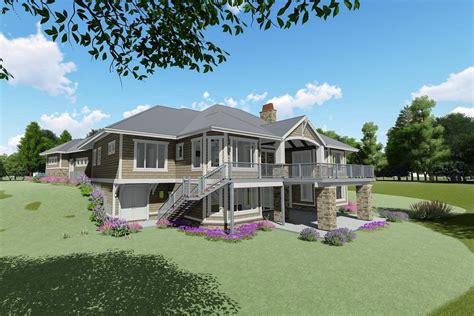 Downsized Craftsman Ranch Home Plan With Angled Garage Sc