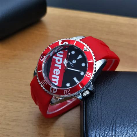 jual jam tangan perempuan analog suprim bulet  varian merah mix