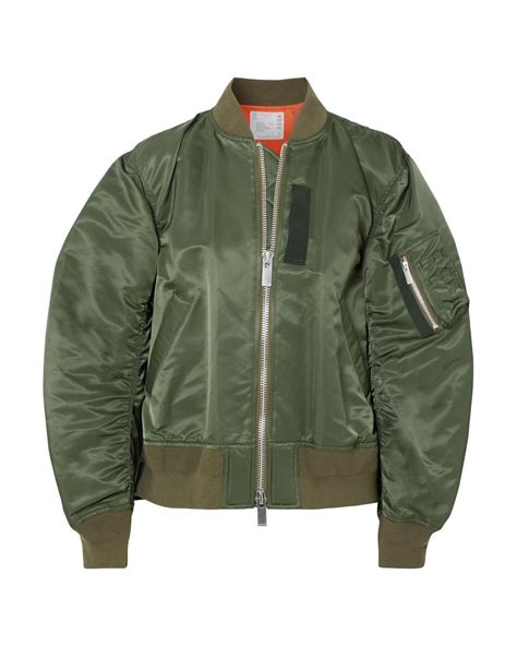 Sacai Khaki Pleated Bomber Jacket In Green Lyst