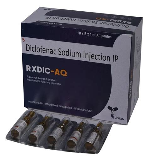 Rxdic AQ Diclofenac Sodium IP Injection Packaging Size 10x5x1ml