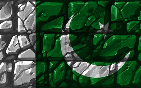 Download Wallpapers Pakistani Flag Brickwall 4k Asian Countries