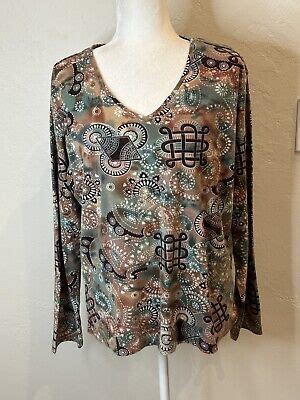 CHICOS V Neck Long Sleeves Mystical Print BOHO Hippie Top Size 3 XL