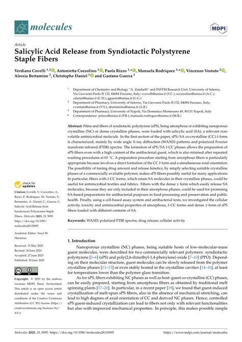 Pdf Salicylic Acid Release From Syndiotactic Polystyrene Staple Fibers