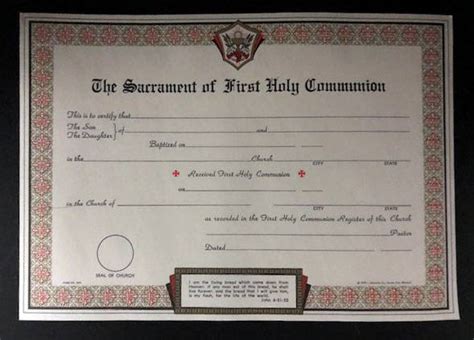 First Communion Certificate Pad 50 Sheets