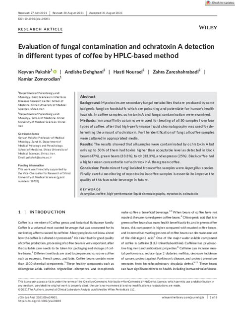 (PDF) Evaluation of fungal contamination and ochratoxin A detection in different types of coffee ...