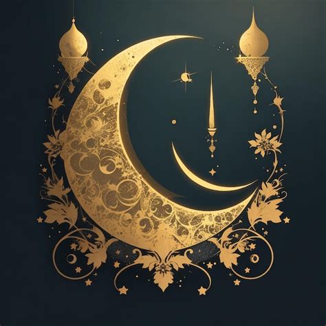 Vector Decorativo Luna Feliz Muharram Tarjeta Foto Premium