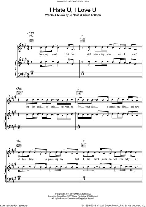 I Hate U I Love U Featuring Olivia Obrien Sheet Music For Voice Piano Or Guitar V2