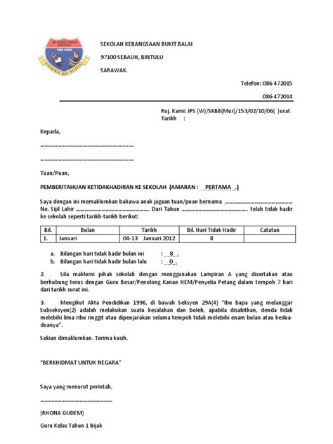 Surat Amaran Ponteng Sekolah