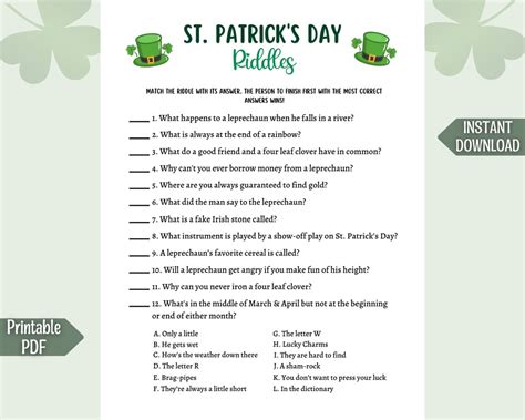 St Patrick's Day Riddles Game Printable St Pattys Riddle - Etsy