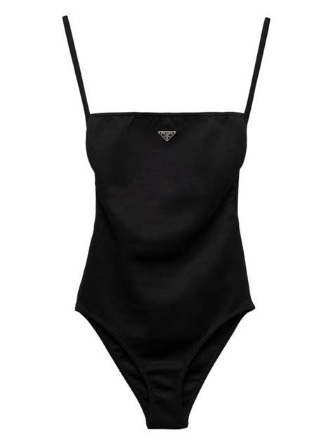 Prada Triangle Logo Open Back Swimsuit Black Farfetch In 2024