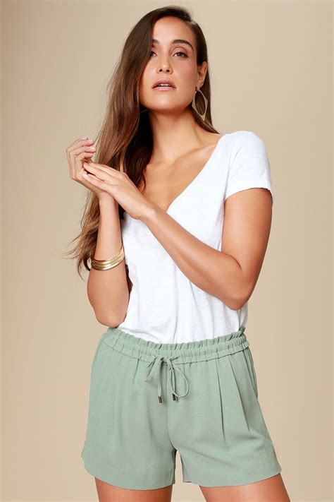 Cute Sage Green Shorts Woven Shorts Drawstring Shorts Lulus