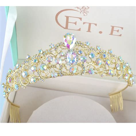 Luxury Baroque Gold Crystal Crown Tiaras For Bridal Wedding Party Women