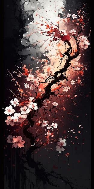 Premium AI Image | A painting of a cherry blossom tree with the moon ...