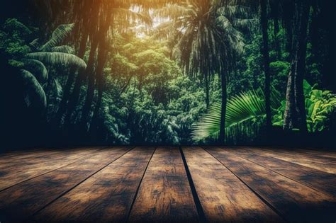 Table Ou Sol En Bois Avec Arrière plan Flou De Forêt Tropicale Modèle